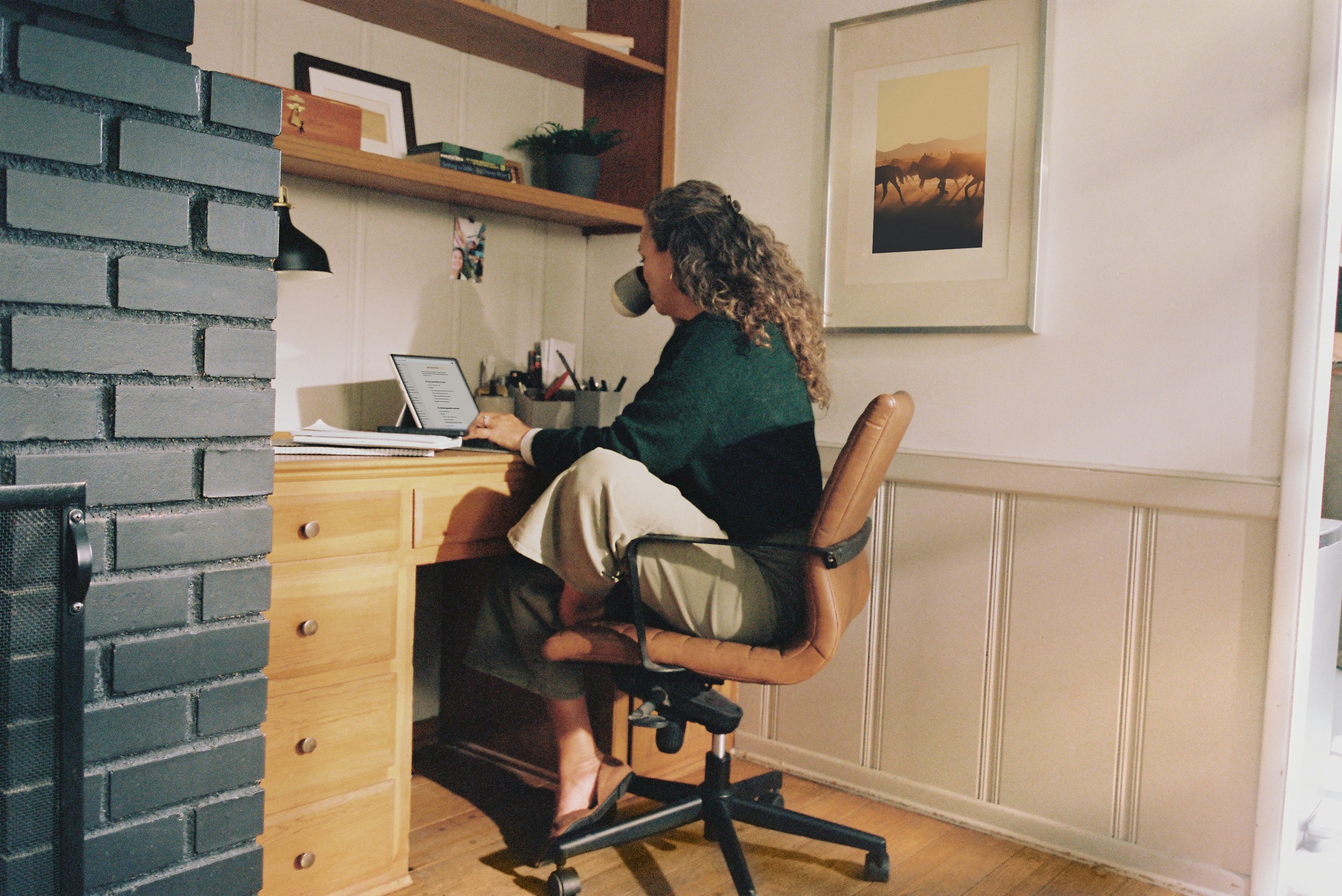 A remote worker at a quiet home desk
